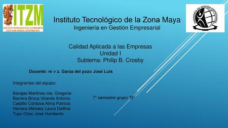 Calidad Aplicada a las Empresas Unidad I Subtema: Philip B. Crosby