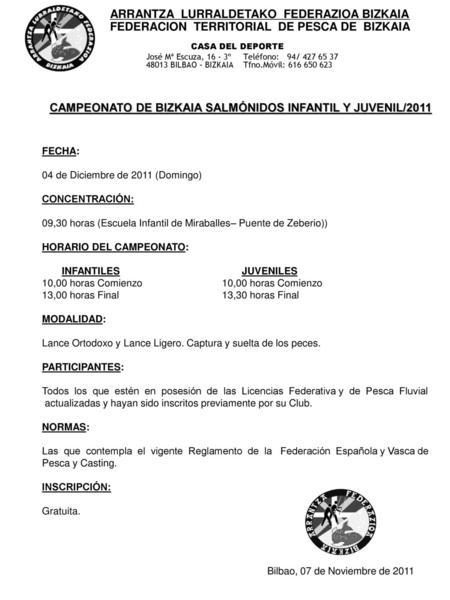 CAMPEONATO DE BIZKAIA SALMÓNIDOS INFANTIL Y JUVENIL/2011