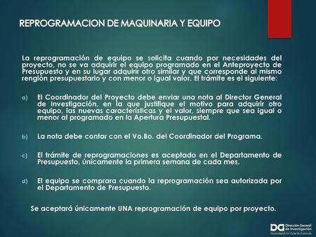 REPROGRAMACION DE MAQUINARIA Y EQUIPO