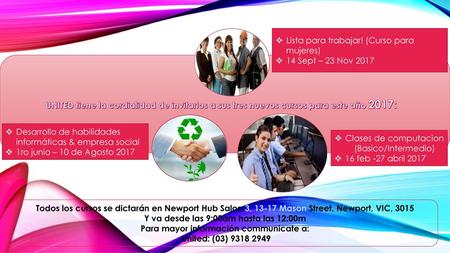 Lista para trabajar! (Curso para mujeres) 14 Sept – 23 Nov 2017