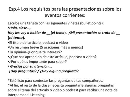 Escribe una tarjeta con las siguientes viñetas (bullet points):