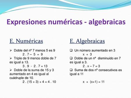 Expresiones numéricas - algebraicas