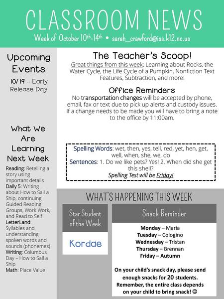 CLASSROOM NEWS The Teacher’s Scoop! Upcoming Events