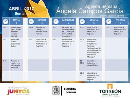 Ángela Campos García Agenda Semanal ABRIL 2017 Semana 1 Cabildo
