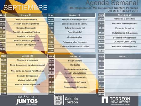Agenda Semanal SEPTIEMBRE Cabildo Torreón