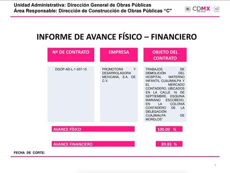 INFORME DE AVANCE FÍSICO – FINANCIERO