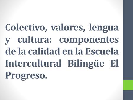Colectivo, valores, lengua y cultura: componentes de la calidad en la Escuela Intercultural Bilingüe El Progreso.