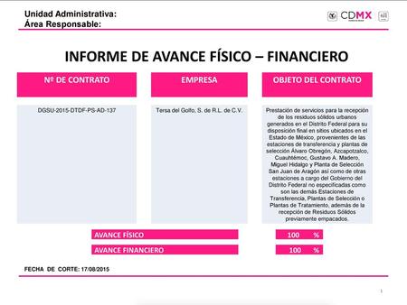 INFORME DE AVANCE FÍSICO – FINANCIERO