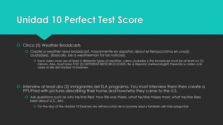 Unidad 10 Perfect Test Score