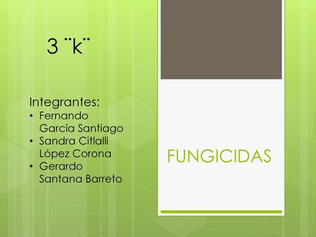 3 ¨k¨ FUNGICIDAS Integrantes: Fernando García Santiago
