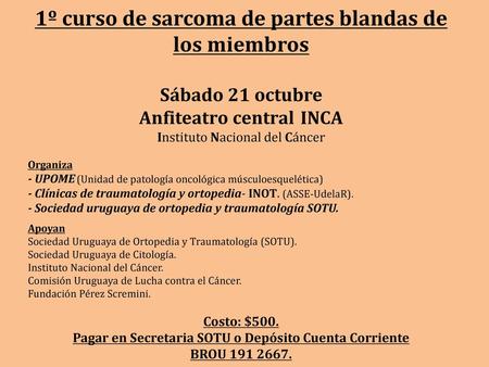 Pagar en Secretaria SOTU o Depósito Cuenta Corriente