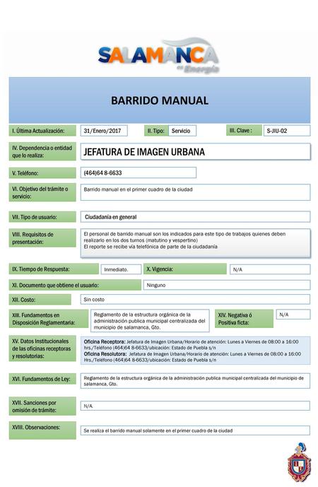 BARRIDO MANUAL JEFATURA DE IMAGEN URBANA I. Última Actualización: