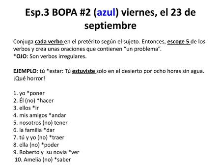 Esp.3 BOPA #2 (azul) viernes, el 23 de septiembre