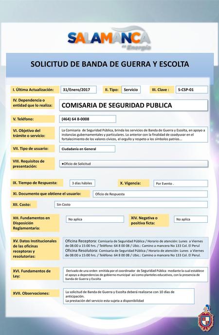 SOLICITUD DE BANDA DE GUERRA Y ESCOLTA