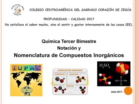 Química Tercer Bimestre Nomenclatura de Compuestos Inorgánicos