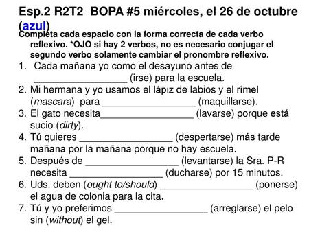 Esp.2 R2T2 BOPA #5 miércoles, el 26 de octubre (azul)