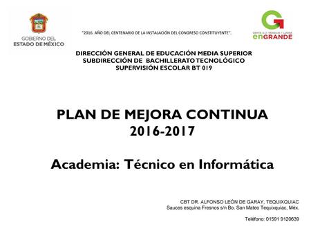 PLAN DE MEJORA CONTINUA Academia: Técnico en Informática