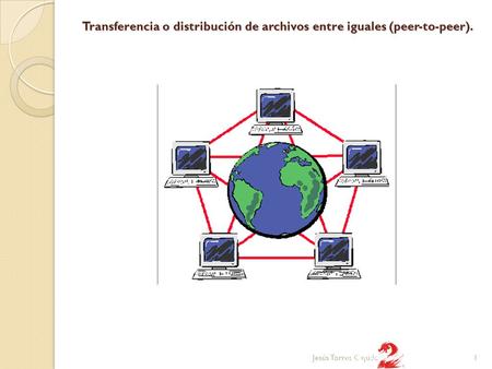 Transferencia o distribución de archivos entre iguales (peer-to-peer).