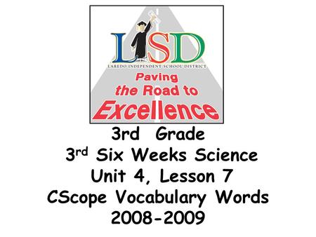 3rd Grade 3 rd Six Weeks Science Unit 4, Lesson 7 CScope Vocabulary Words 2008-2009.