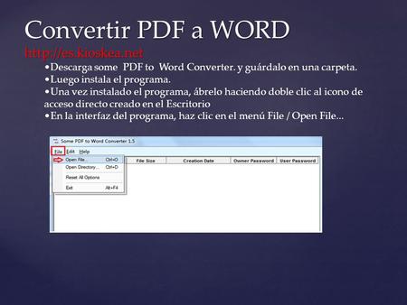 Descarga some PDF to Word Converter. y guárdalo en una carpeta. Luego instala el programa. Una vez instalado el programa, ábrelo haciendo doble clic al.