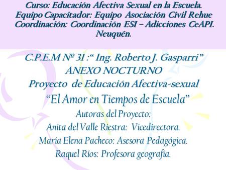 Curso: Educación Afectiva Sexual en la Escuela