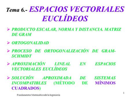 Tema 6.- ESPACIOS VECTORIALES EUCLÍDEOS