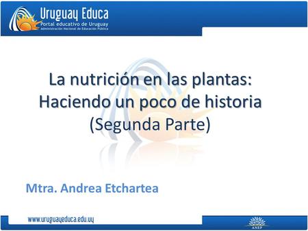 La nutrición en las plantas: Haciendo un poco de historia (Segunda Parte) Mtra. Andrea Etchartea.