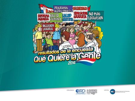FICHA TÉCNICA Universo: ciudadanas/os cedulados, mayores de 18 y hasta 65 años residentes en Asunción y Departamento Central. Muestra: 400 casos. Error.