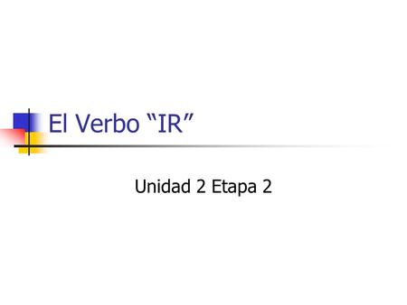 El Verbo “IR” Unidad 2 Etapa 2. Los Objetivos What does “Ir” Mean? How is it different from “-ir”? What are the two reasons to use “IR”?
