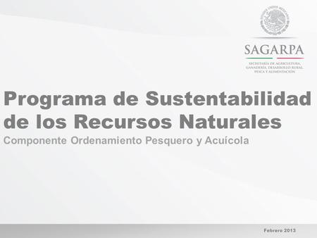 Programa de Sustentabilidad de los Recursos Naturales Componente Ordenamiento Pesquero y Acuícola Febrero 2013.