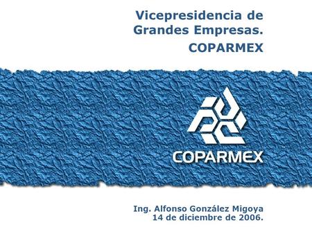 Inducción COPARMEX, S.P. Vicepresidencia de Grandes Empresas. COPARMEX Ing. Alfonso González Migoya 14 de diciembre de 2006.