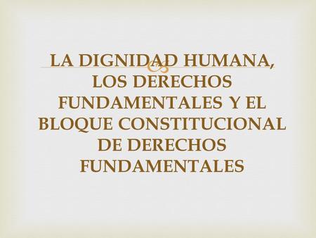  LA DIGNIDAD HUMANA, LOS DERECHOS FUNDAMENTALES Y EL BLOQUE CONSTITUCIONAL DE DERECHOS FUNDAMENTALES.