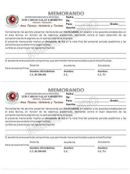 Formalmente me permito presentar memorando por FALTA GRAVE, en relación a los acuerdos establecidos en el área técnica, en función de los objetivos académicos,