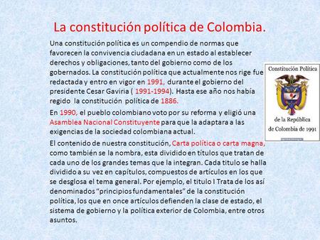 La constitución política de Colombia.