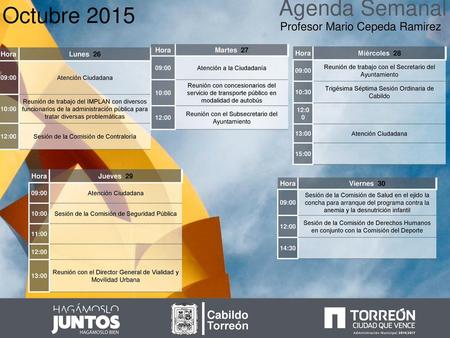 Agenda Semanal Octubre 2015 Profesor Mario Cepeda Ramirez Cabildo