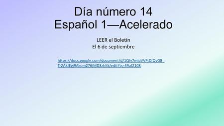 Día número 14 Español 1—Acelerado