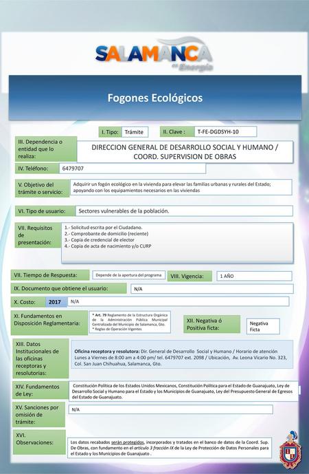 Fogones Ecológicos I. Tipo: Trámite II. Clave : T-FE-DGDSYH-10