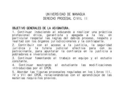 UNIVERSIDAD DE MANAGUA DERECHO PROCESAL CIVIL II