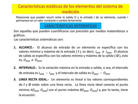 Características estáticas de los elementos del sistema de medición