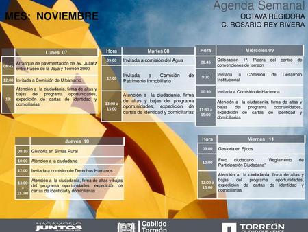 Agenda Semanal OCTAVA REGIDORA
