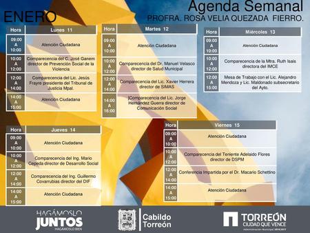 Agenda Semanal ENERO PROFRA. ROSA VELIA QUEZADA FIERRO. Cabildo