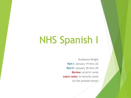 NHS Spanish I Profesora Wright Part I: January 19 thru 22