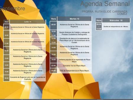 Agenda Semanal Septiembre Cabildo Torreón PROFRA. RUTH ELIDÉ CARRANZA