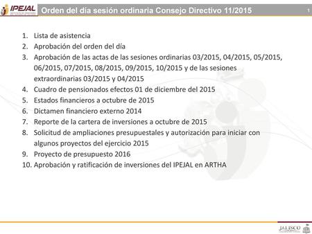 Orden del día sesión ordinaria Consejo Directivo 11/2015