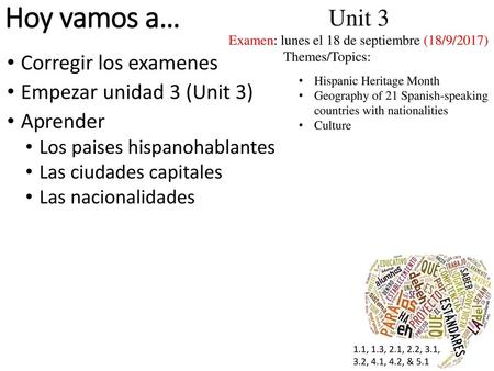 Hoy vamos a… Unit 3 Corregir los examenes Empezar unidad 3 (Unit 3)