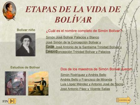 ETAPAS DE LA VIDA DE BOLÍVAR
