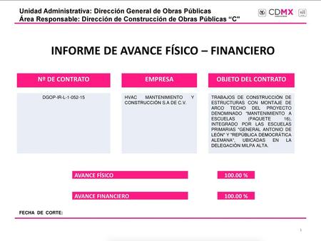 INFORME DE AVANCE FÍSICO – FINANCIERO