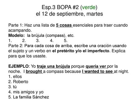 Esp.3 BOPA #2 (verde) el 12 de septiembre, martes