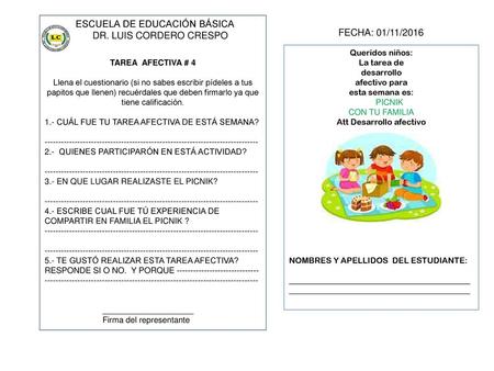 ESCUELA DE EDUCACIÓN BÁSICA DR. LUIS CORDERO CRESPO FECHA: 01/11/2016