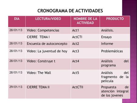 CRONOGRAMA DE ACTIVIDADES